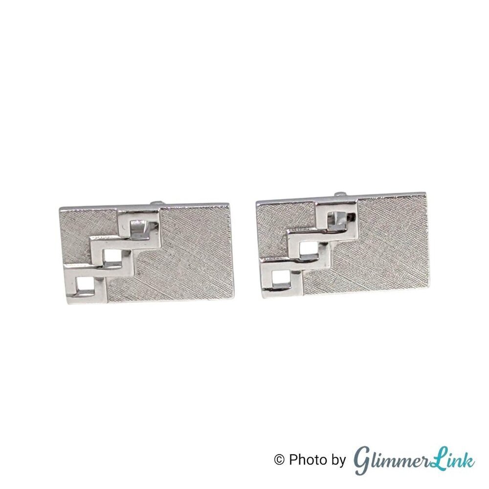 Vintage Swank Silver Tone Modernist Geometric Rectangle Cufflinks